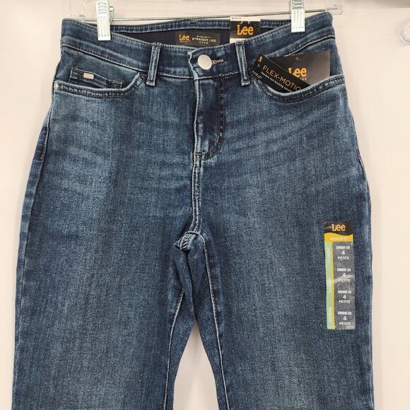 LEE Women's Petite Flex Motion Straight Leg Jeans Medium Wash 4P NWT - Picture 4 of 8